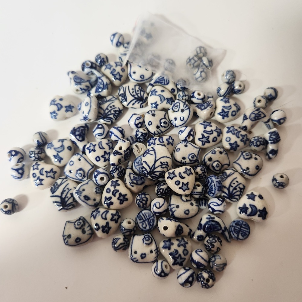 Blue and White Ceramic Porcelain Beads Hearts Stars‎ Moon hello kitty